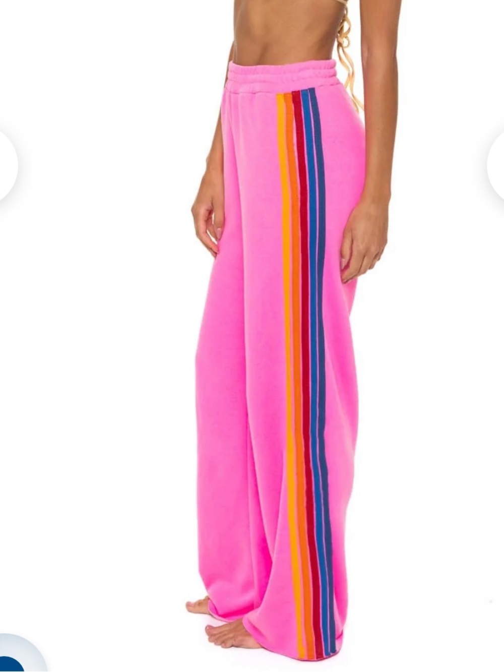 Aviator Nation 5 STRIPE WIDE LEG POCKET SWEATPANTS in NEON PINK
